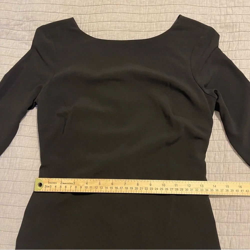 Halston Heritage Asymmetric Cocktail Dress 3/4 Sleeve Knot Back Black Size 0 - Picture 6 of 12